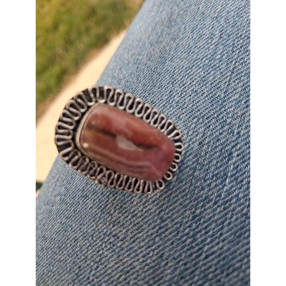 Boho Southwestern Handmade Rhodochrosite Statement Ring size 7.5